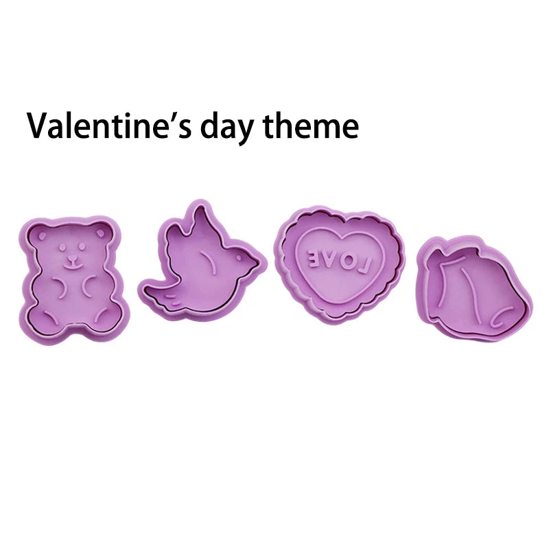 4-Piece 3D Cartoon Cookie Stamp & Cutter Mold Set – DIY Biscuit Baking Molds