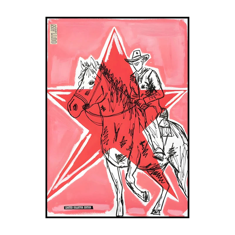Western Cowboy Canvas Wall Art | Vintage Retro Poster Print