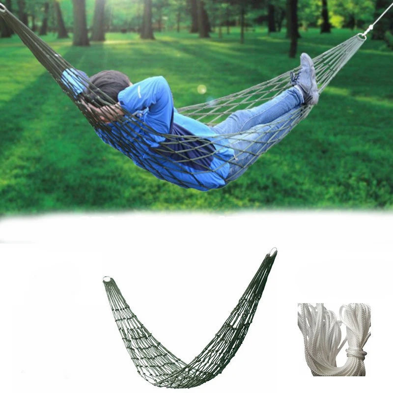 Outdoor Hammock Swing Camping Anti-rollover Nylon Rope Net Bag Tree Hanging Thickened Ultra-light Fishing Net Hammock Peaceful Pleasures Health and Wellness