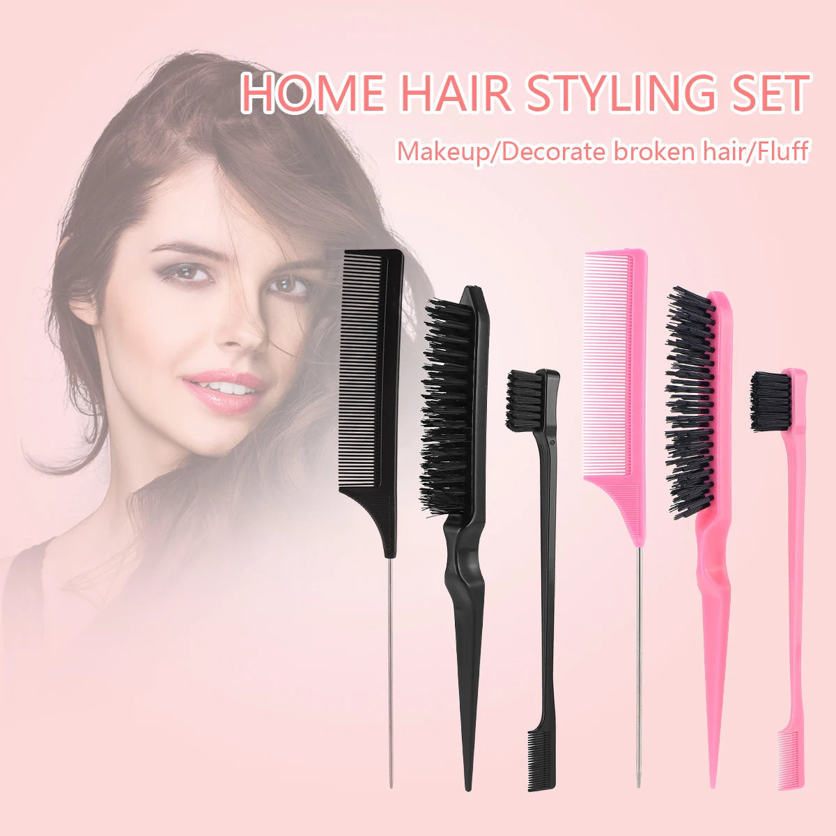 Nylon Bristle Edge Hair Brush Set,Slick Back Smoothing Brush For Baby Hair Flyaway Ponytail Bun Teasing Backcombing Styling Tool Peaceful Pleasures Health and Wellness