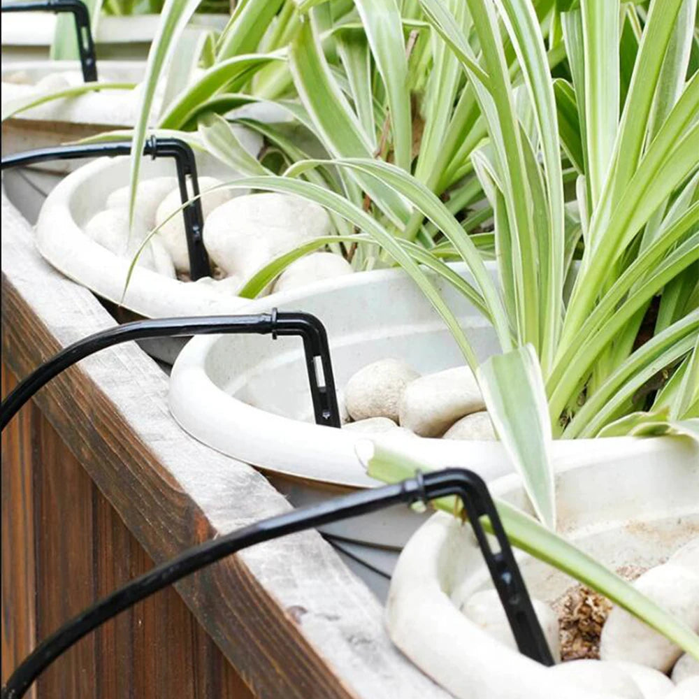 Greenhouse Drip Irrigation Kit Automatic Watering System Garden 4-Way 4/7mm to 3/5mm Hose Dripper for Pot Plant Vegetable Bonsai Peaceful Pleasures Health and Wellness