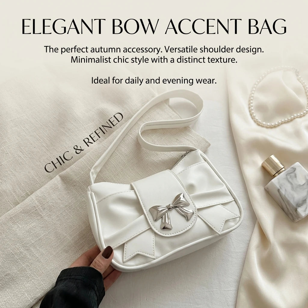 French Bow-Accent Shoulder Bag For Women PU Leather Crossbody Handbag With Elegant Design Peaceful Pleasures Health and Wellness