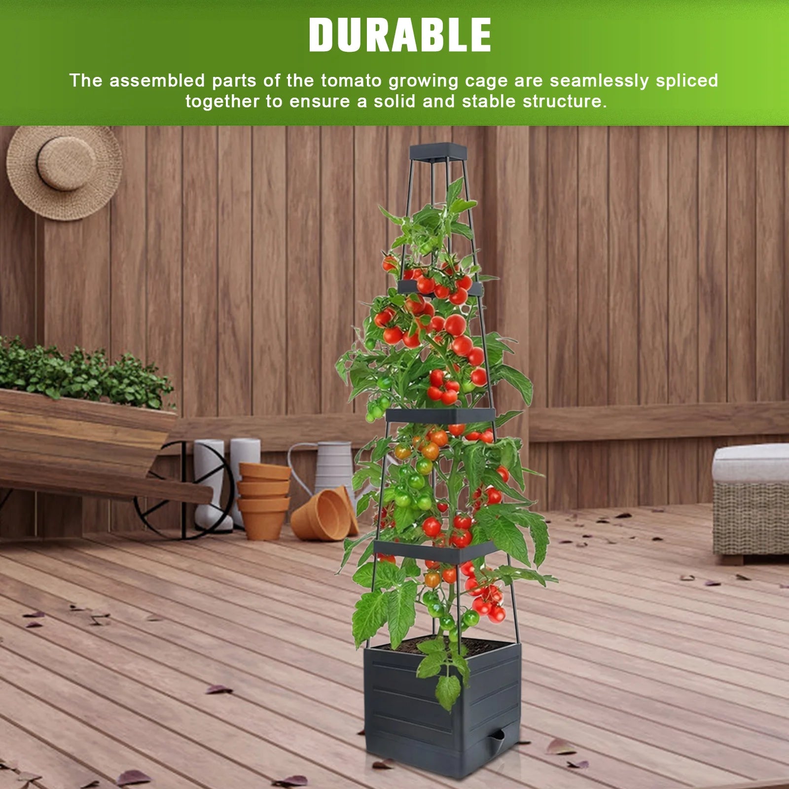 11in Tomato Tower Self-Watering Planter with Trellis Peaceful Pleasures Health and Wellness