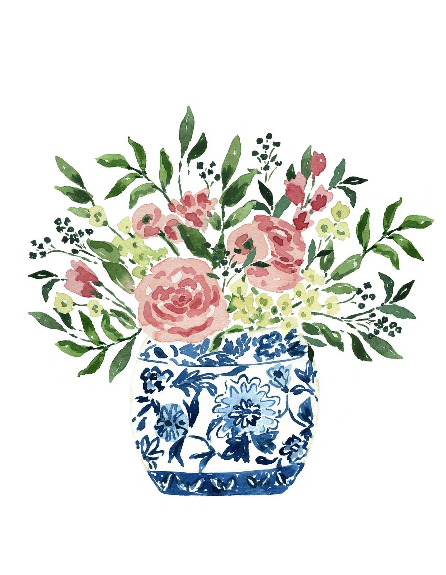Watercolor Blue & White Vase Floral Canvas Wall Art | Unframed Canvas Wall Art Peaceful Pleasures Health and Wellness DM73-2 40x50cm Unframed