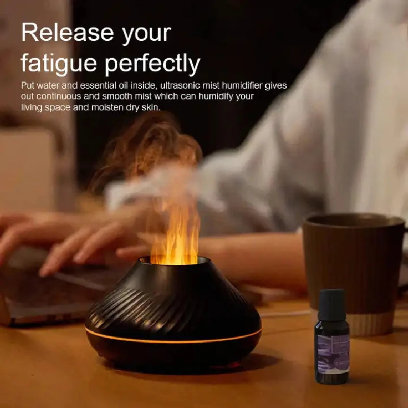 Flame Aroma Diffuser Humidifier With Colorful Essential Oil Diffuser 7 Color LED Light Portable Desktop Air Humidifier Peaceful Pleasures Health and Wellness