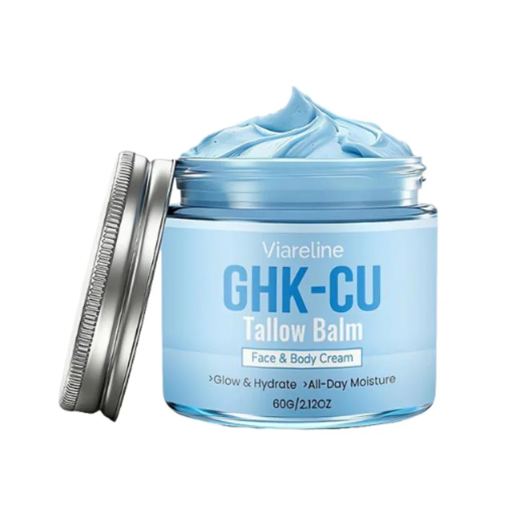 Natural GHK-CU Copper Peptide Tallow Balm Blue Cream - Brighten Hydrating Face & Body Moisturizer, for Dry Sensitive Mature Skin Peaceful Pleasures Health and Wellness