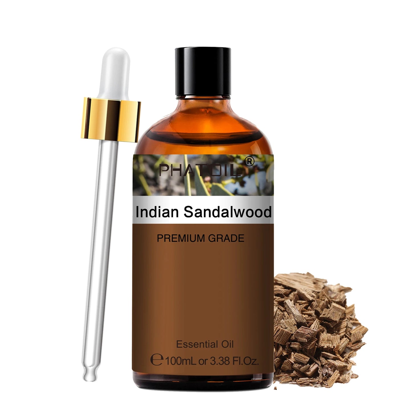 PHATOIL 100ml Aromatherapy Essential Oil-Lavender Rose Vanilla Eucalyptus Sandalwood Pine Needles for Diffuser,Candle Making Peaceful Pleasures Health and Wellness Indian Sandalwood 100ML
