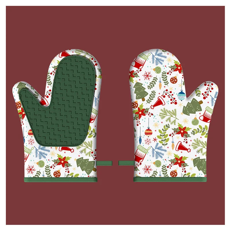 Heat Resistant Oven Mitts Christmas Style Design with Soft Cotton Lining, Waterproof Non-Slip Grip Oven Glove for Kitchen,BBQ, Peaceful Pleasures Health and Wellness left hand