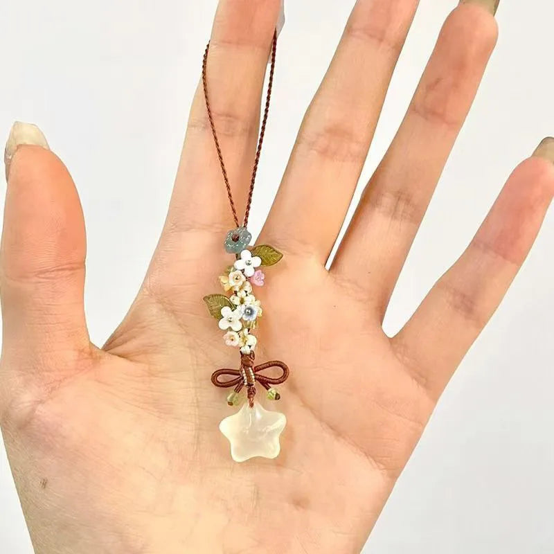 New Chinese Style Ice Transparent Star Flower Pendant Sweet and Cute Mobile Bag Pendant Peaceful Pleasures Health and Wellness