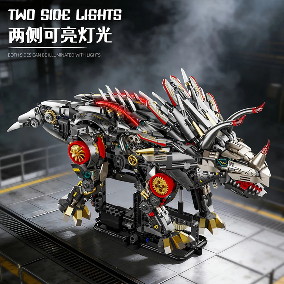 Motorized Mechanical Triceratops Model Building Blocks LED Jurassic