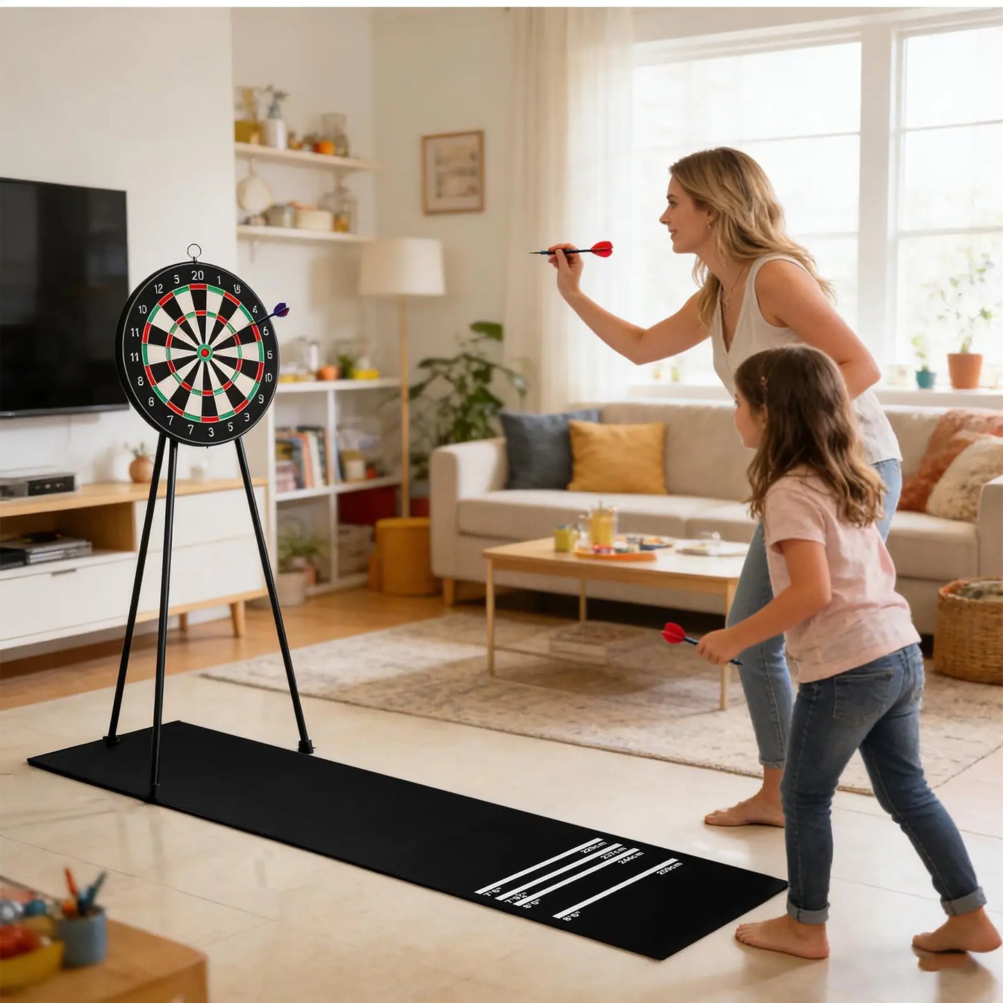 Darts Mat Non-Slip Floor Protector | 4 Throw Distances 300x34cm Dart Board Mat Peaceful Pleasures Health and Wellness