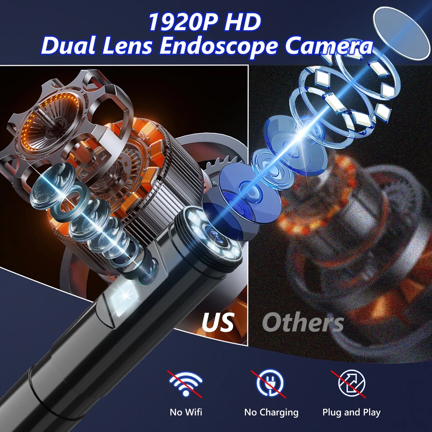 DUTRIEUX 10m Industrial Endoscope – HD Camera, 8 LEDs