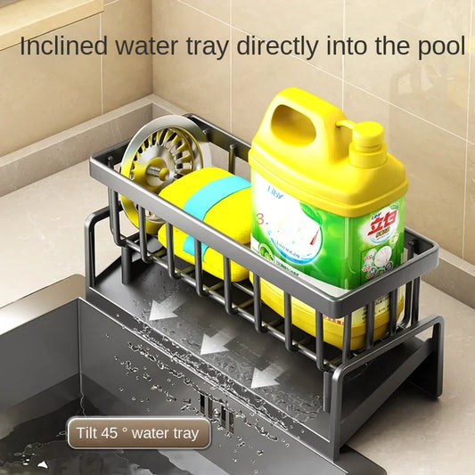 Black Kitchen drain rack sponge rack ABS Desktop Sink Drainer Organizer Basket Drain Dish Storage Rack with Towel Rail Peaceful Pleasures Health and Wellness
