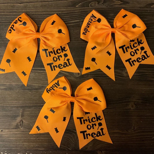 Personalized Halloween Hair Bow | Custom Name Orange Hairtie Girls Halloween Hair Bow Peaceful Pleasures Health and Wellness