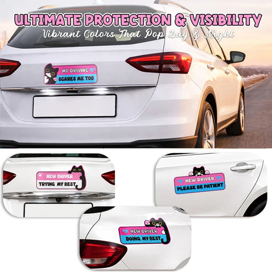 3-Pack Funny Cat New Driver Reflective Magnetic Car Signs Car Magnet Signs Peaceful Pleasures Health and Wellness