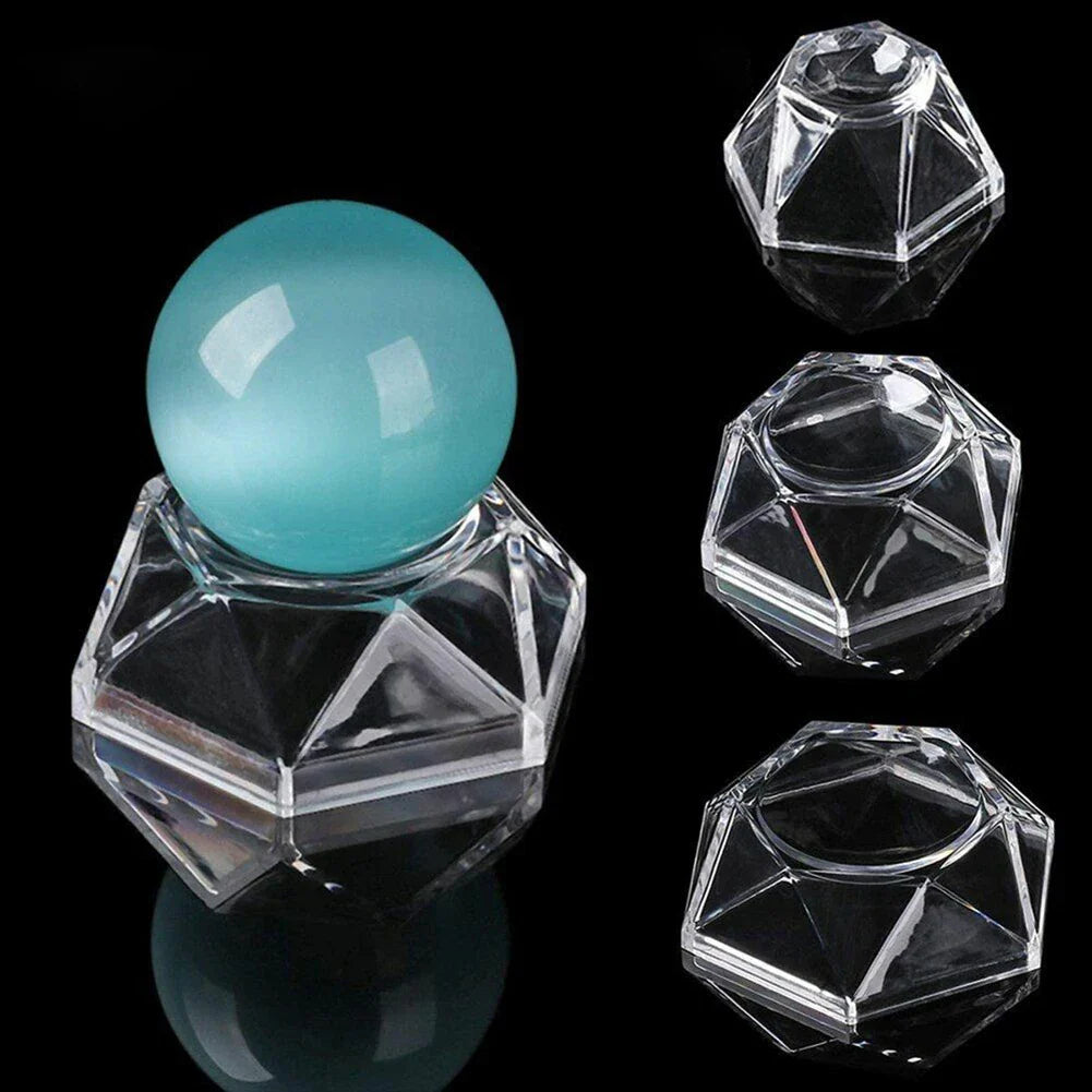 Acrylic Hexagon Crystal Ball Display Stand – S/M/L Sphere Base