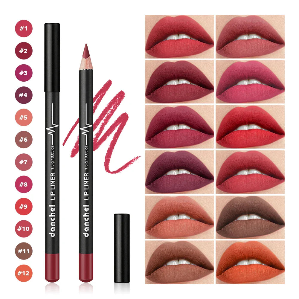 12-Piece Semi-Matte Lip Liner Set – Waterproof & Pigmented