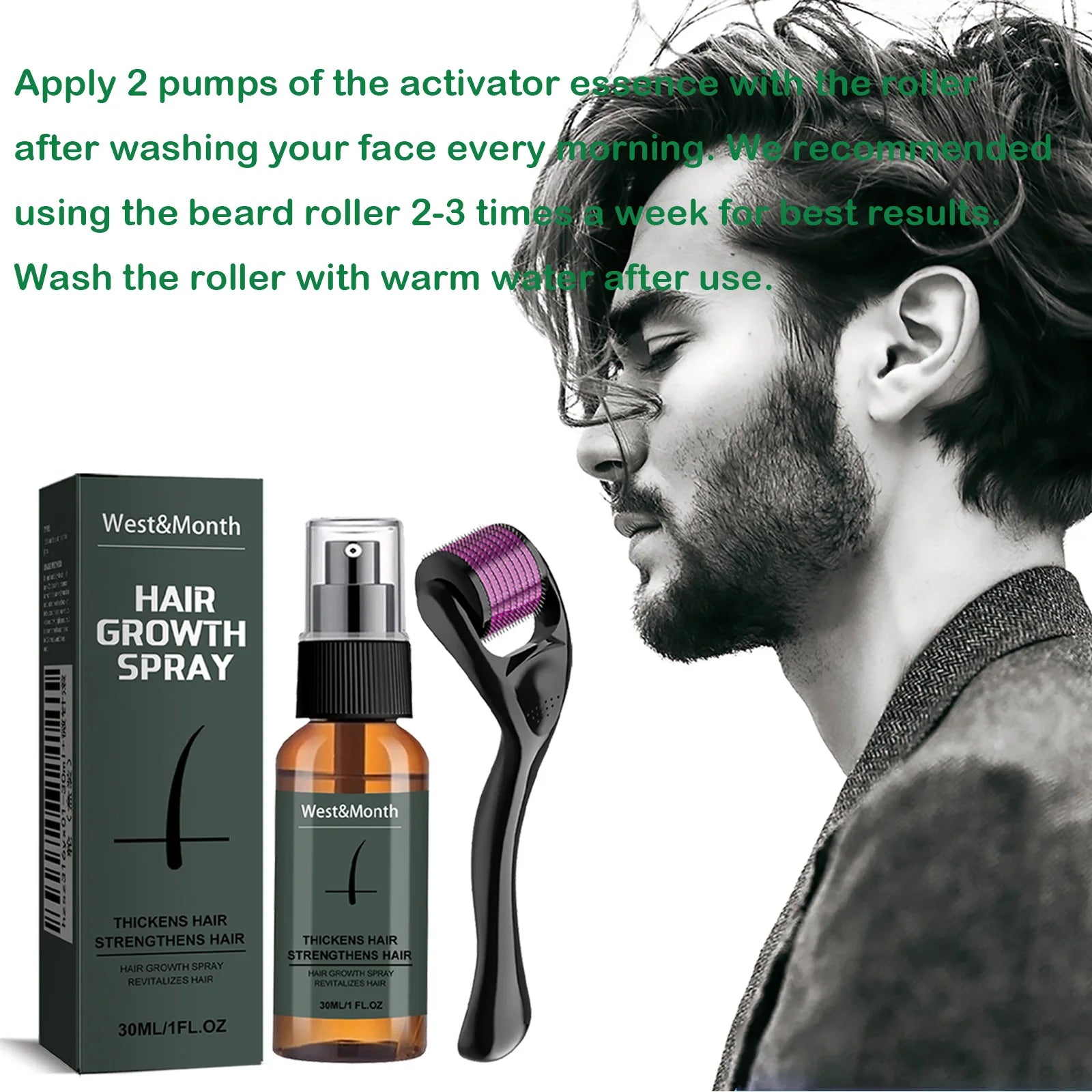 Men's Beard Growth Spray Kit with 0.25mm Micro Roller – 30ml Peaceful Pleasures Health and Wellness