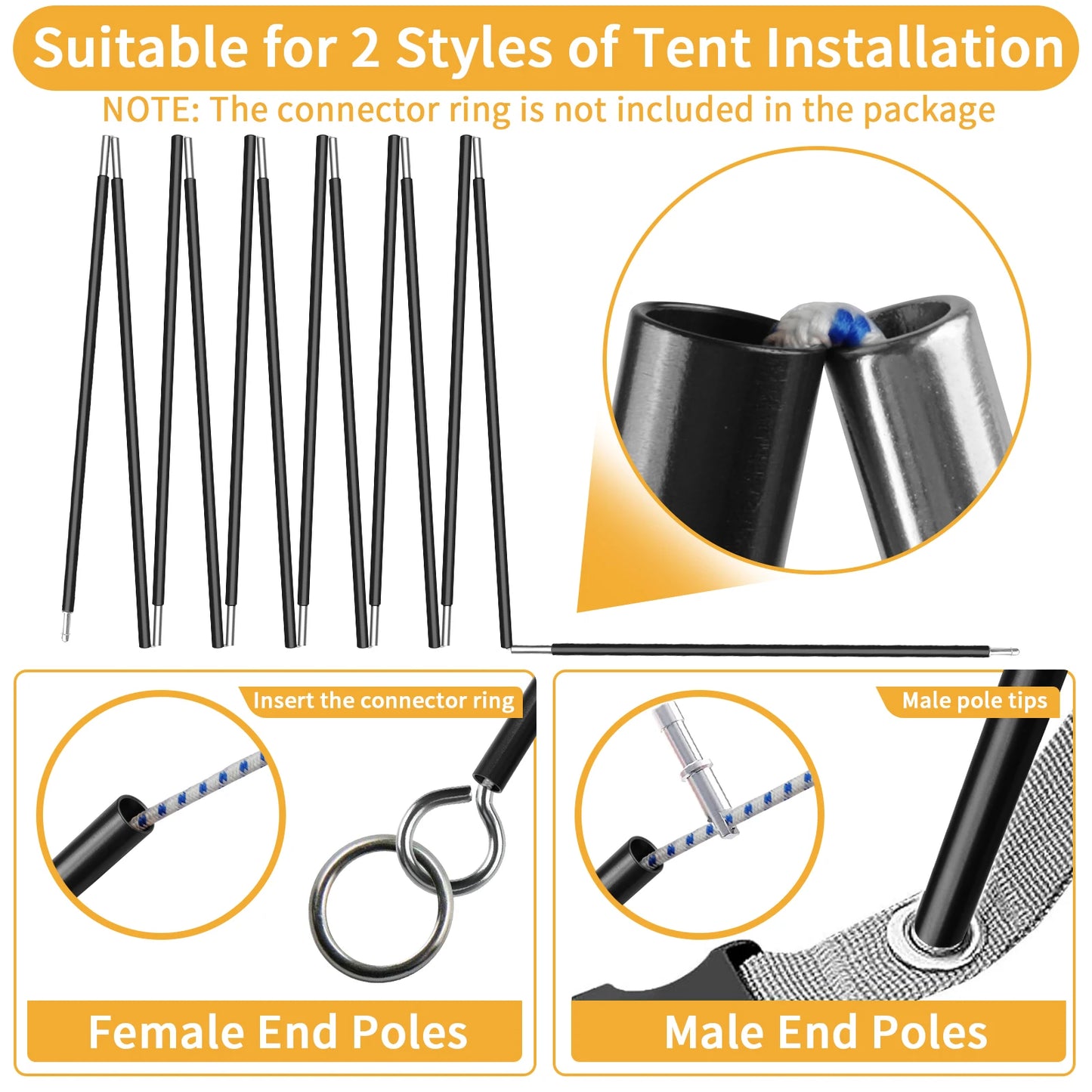 1Pcs Pre-Assembled Tent Pole Aluminum Alloy 3.6m 4.3m Camping Support Pole for Outdoor Hiking Tent Awning Shelter Frames Rods Peaceful Pleasures Health and Wellness