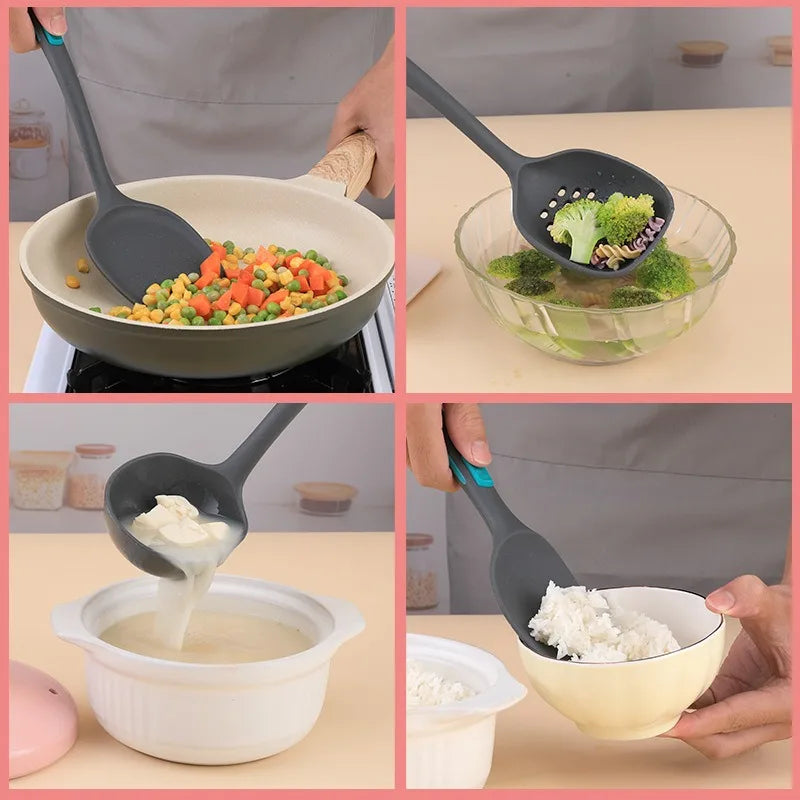 5-Piece Silicone Cooking Spoon & Spatula Set | Soup Spoon, Spatula, Strainer & More – Heat-Resistant Kitchen Utensils