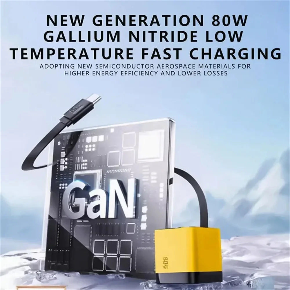 80W GaN Fast Wall Charger with USB-C Cable | iPhone & Android