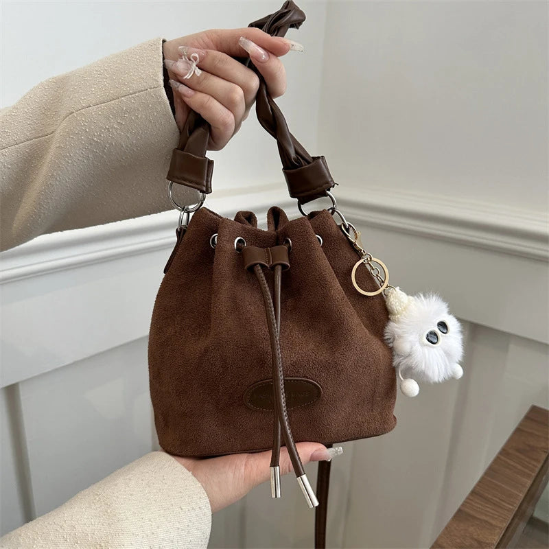 Drawstring Handbag Large Capacity Single Shoulder Bucket Bag Trendy and Fashionable Spring Single-shoulder Crossbody Bucket Bag Peaceful Pleasures Health and Wellness