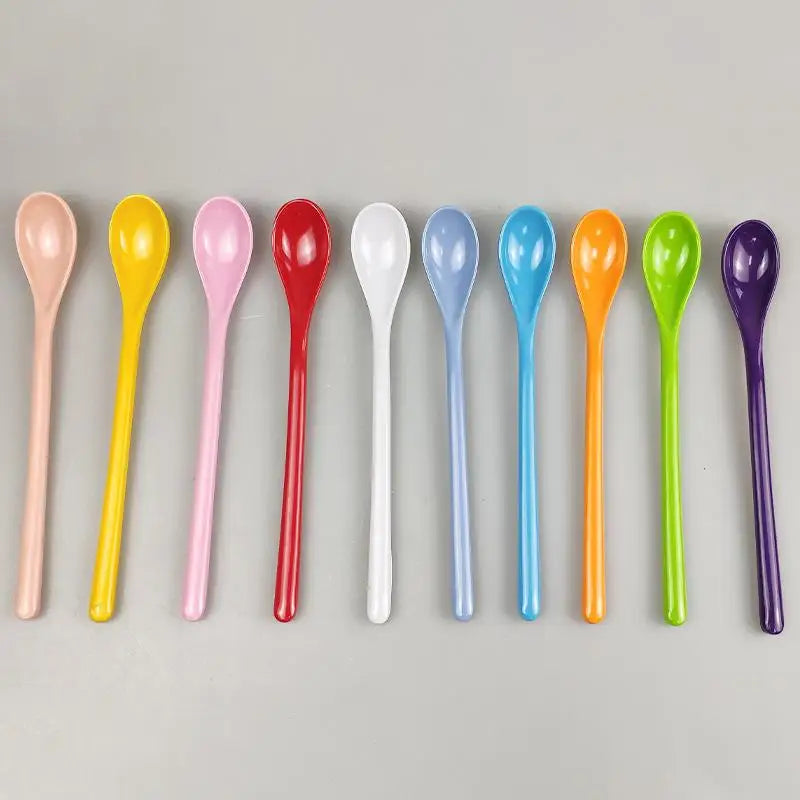 Candy Color Plastic Long Handle Dessert Spoons Dinner Tea Spoon Tableware Flatware Stirring Coffee Kitchen Scoops Soup Peaceful Pleasures Health and Wellness