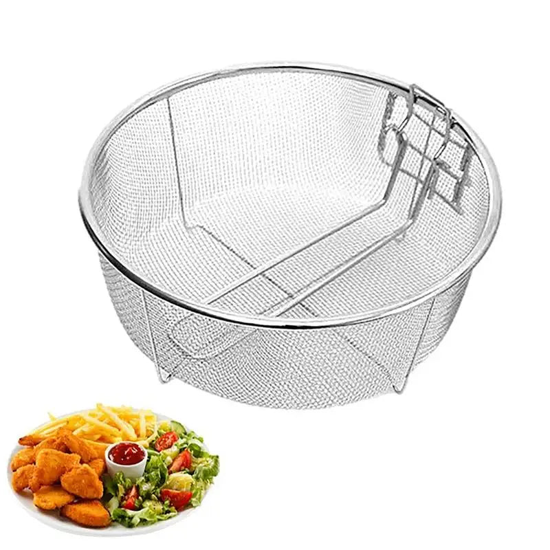 Stainless Steel Deep Fry Basket Round Wire Presentation With Detachable Handle Stainless Steel Drain Basket Fryer Skimmer Peaceful Pleasures Health and Wellness