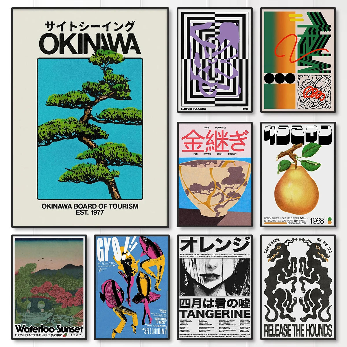 Japanese Okinawa Prefecture Canvas Poster Mid-century Bauhaus Geometric Snake Animal Wall Art Prints for Living Room Home Dec Peaceful Pleasures Health and Wellness
