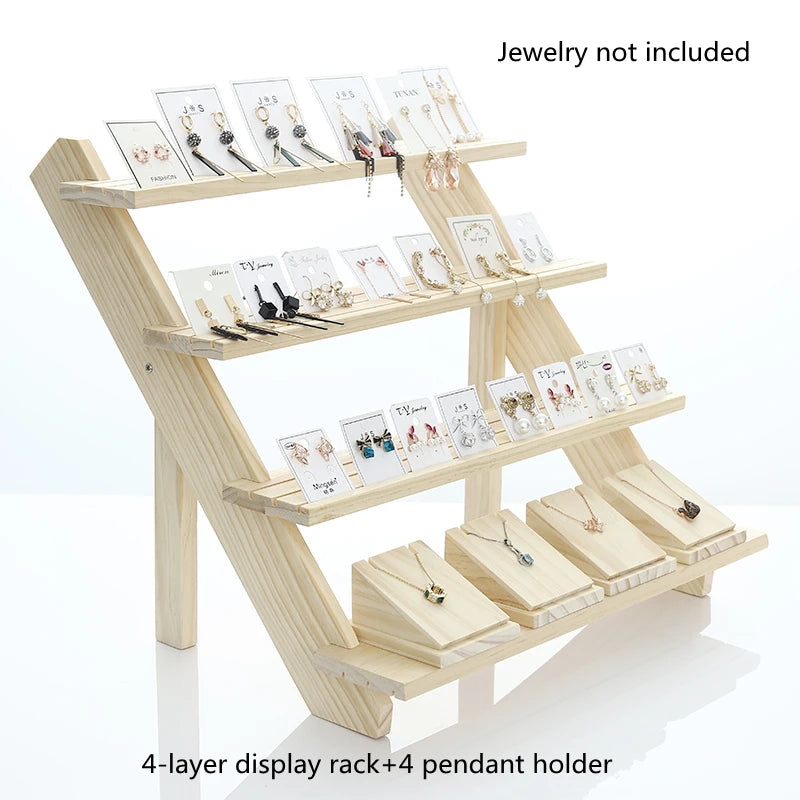 2/3/4/5-Layer Wooden Ear Stud Holder Earring Stand Display Rack Luxury Jewelry Display Holder Rack Tower Ear Card Display Stand Peaceful Pleasures Health and Wellness 4 Tier Set
