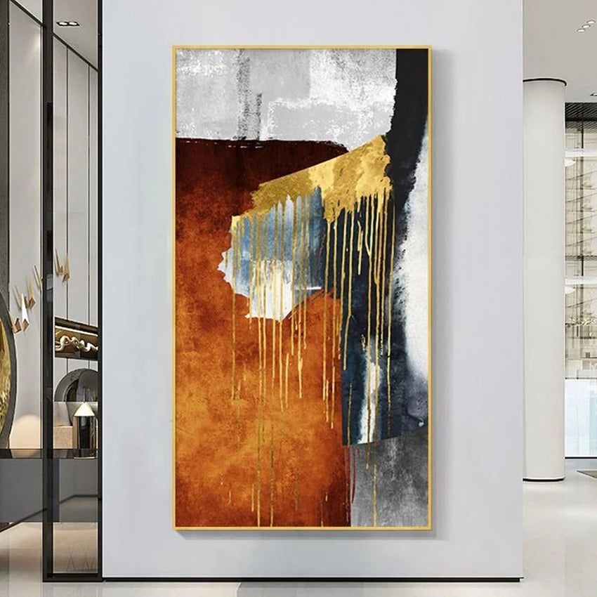 Abstract Gold Foil Hand-Painted Canvas Oil Painting | Nordic Wall Art Canvas Oil Painting Peaceful Pleasures Health and Wellness