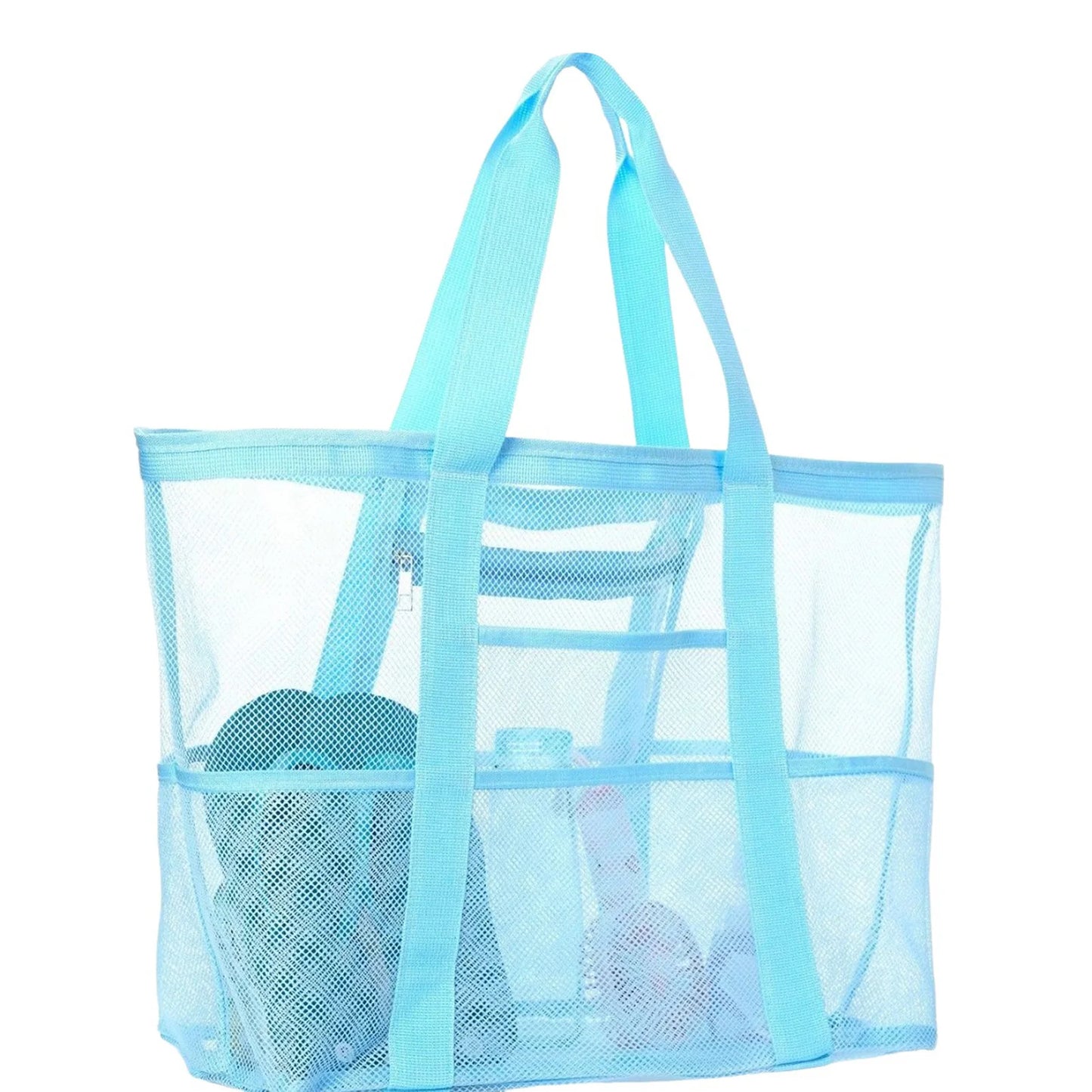 Mesh Beach Bags Beach Tote Bag With Multi Pockets Large Capacity Travel Tote Handbag Swim Pool Bag Multifunctional Storage Bag Peaceful Pleasures Health and Wellness Big Blue