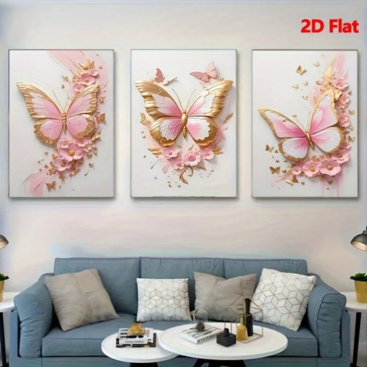 3-Piece Pink Butterfly Canvas Wall Art Set – Unframed Decor Canvas Wall Art Set Peaceful Pleasures Health and Wellness