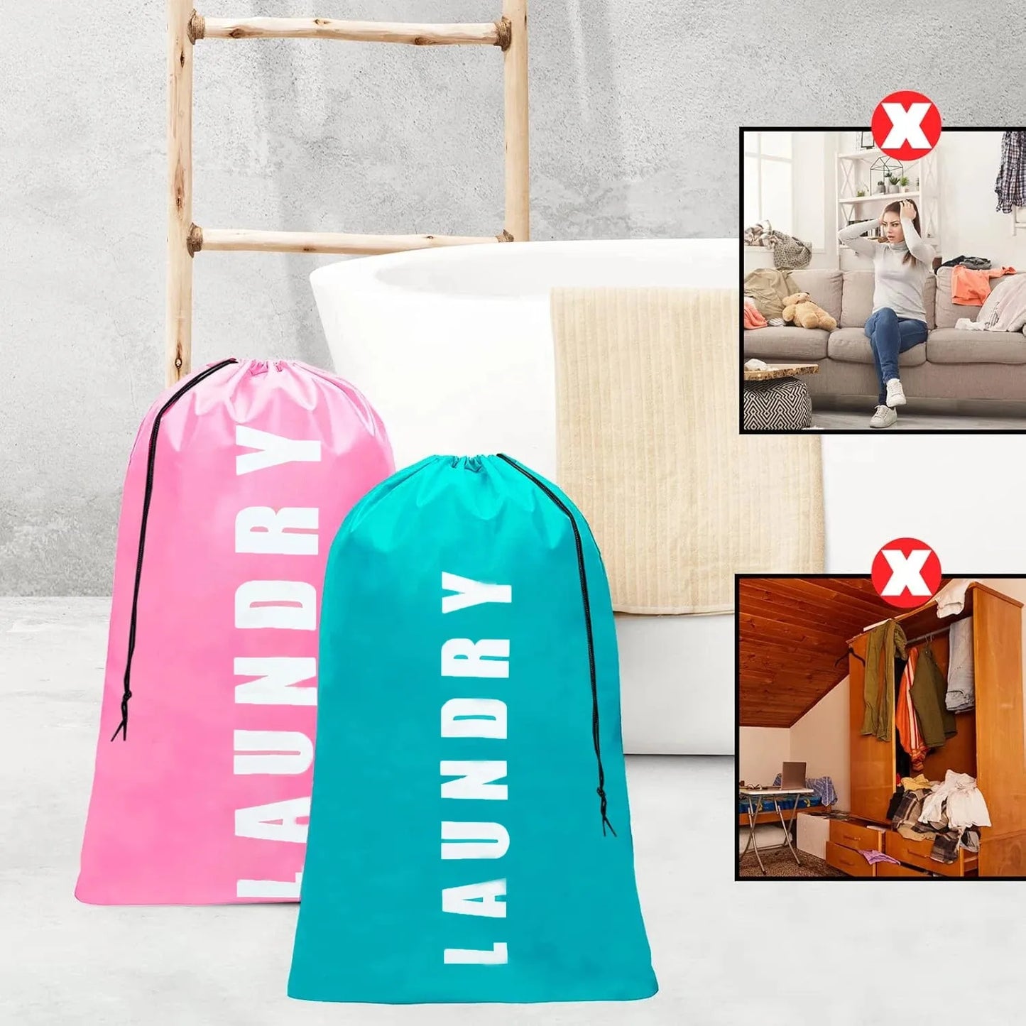 2 Pack XL Laundry Bag, Machine Washable Dirty Clothes Organizer, Large Enough to Hold 4 Loads of Laundry, 24" x 36" Peaceful Pleasures Health and Wellness