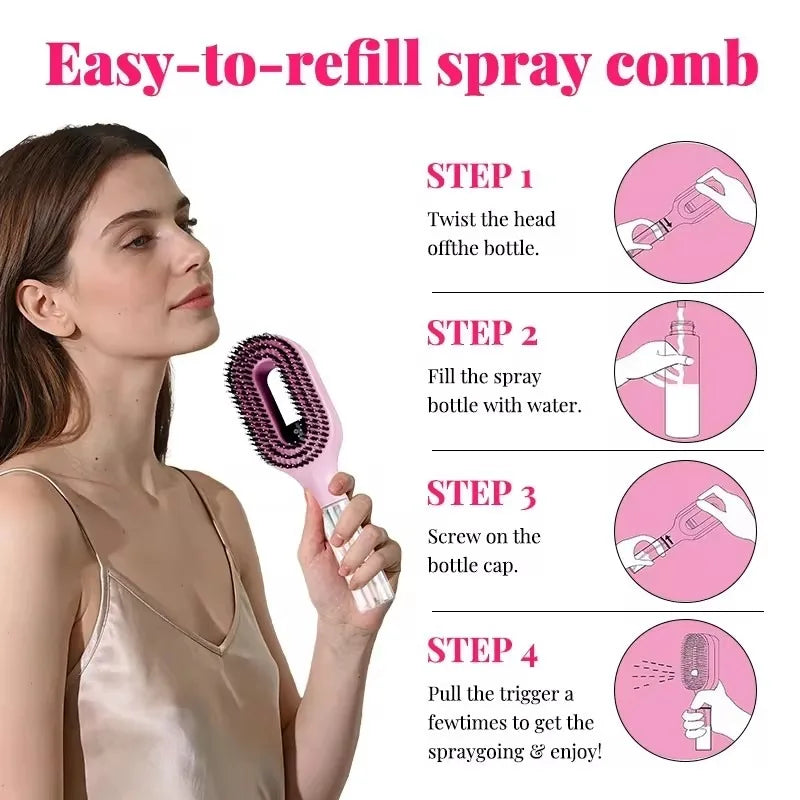 2-in-1 Multi-functional Spray Bottle Comb Wet Dry Scalp Massage Bristle Comb Salon Fluffy Modeling Comb Gift for Girl Women Peaceful Pleasures Health and Wellness