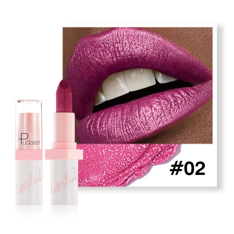 Pearl Diamond Metallic Lipstick – 10 Colors, Waterproof & Moisturising