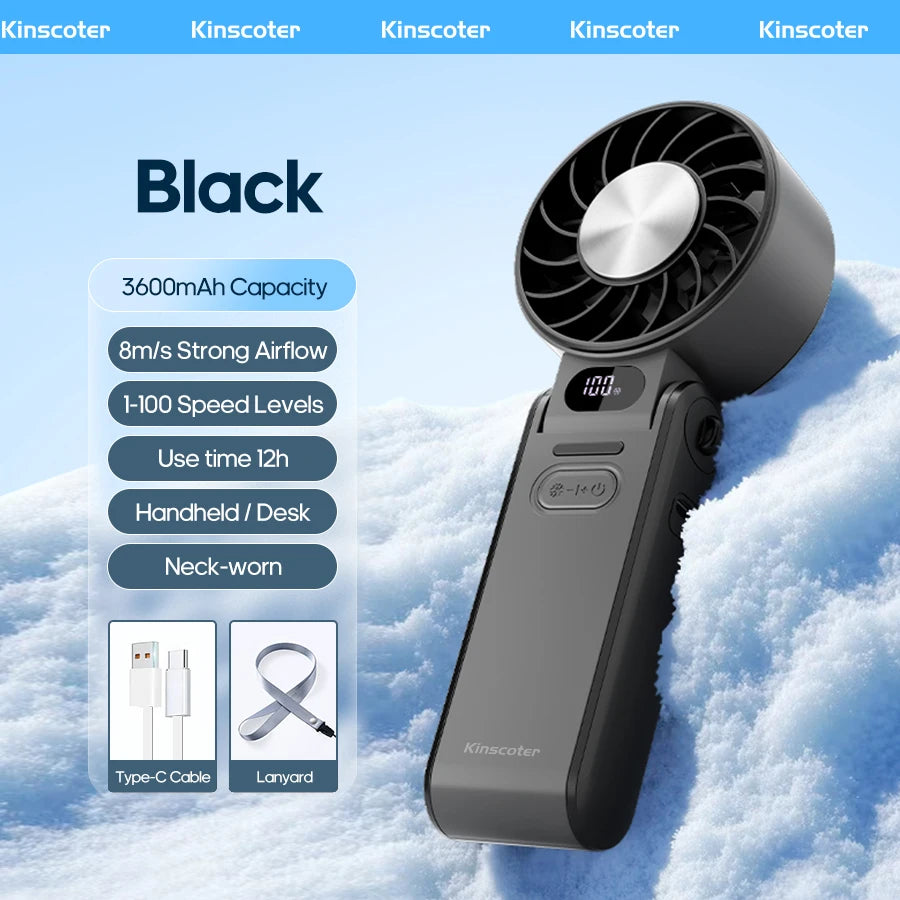 Portable Cooling Handheld Fan – 3600mAh, 100 Speeds, Foldable
