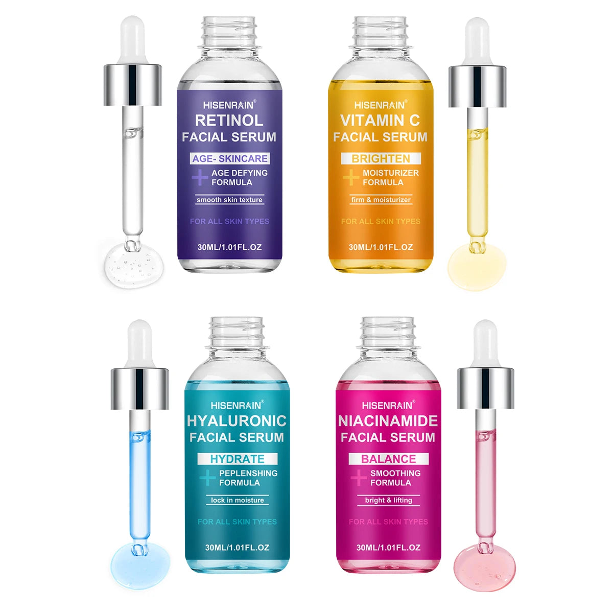 HISENRAIN Luxury Moisturizing Essence 4-Piece Set - Premium Skincare Gift for Holiday Seasons, Radiant & Hydrated Skin. Peaceful Pleasures Health and Wellness 30ml-4pcs