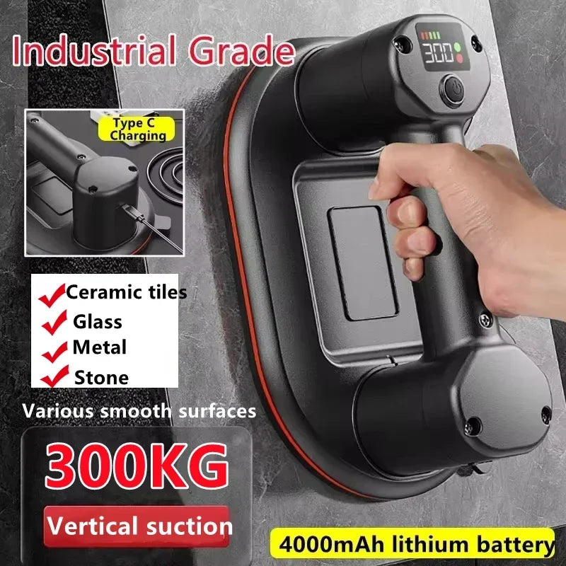 Intelligent Display Industrial Grade Electric Vacuum Suction Cup 300KG Load Heavy Duty Granite Tile Glass Lifter 4000mAh Battery Peaceful Pleasures Health and Wellness