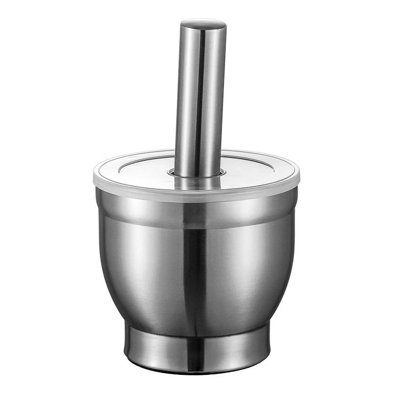Stainless Steel Mortar and Pestle Set Kitchen Spice Grinder Pill Crusher with Lid Heavy Duty Pesto Powder Herb Bowl Peaceful Pleasures Health and Wellness
