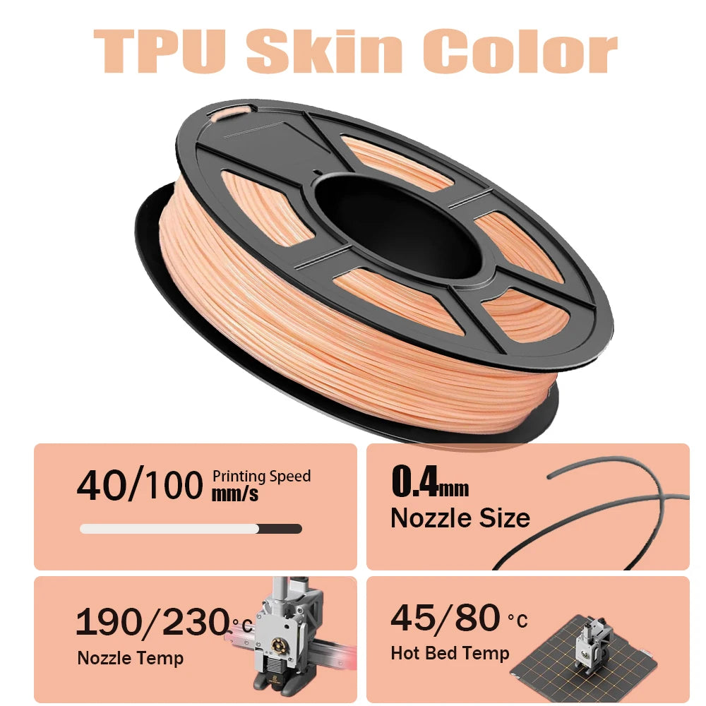 TPU Filament 95A Skin Tone 1.75mm 250g | Flexible 3D Printing