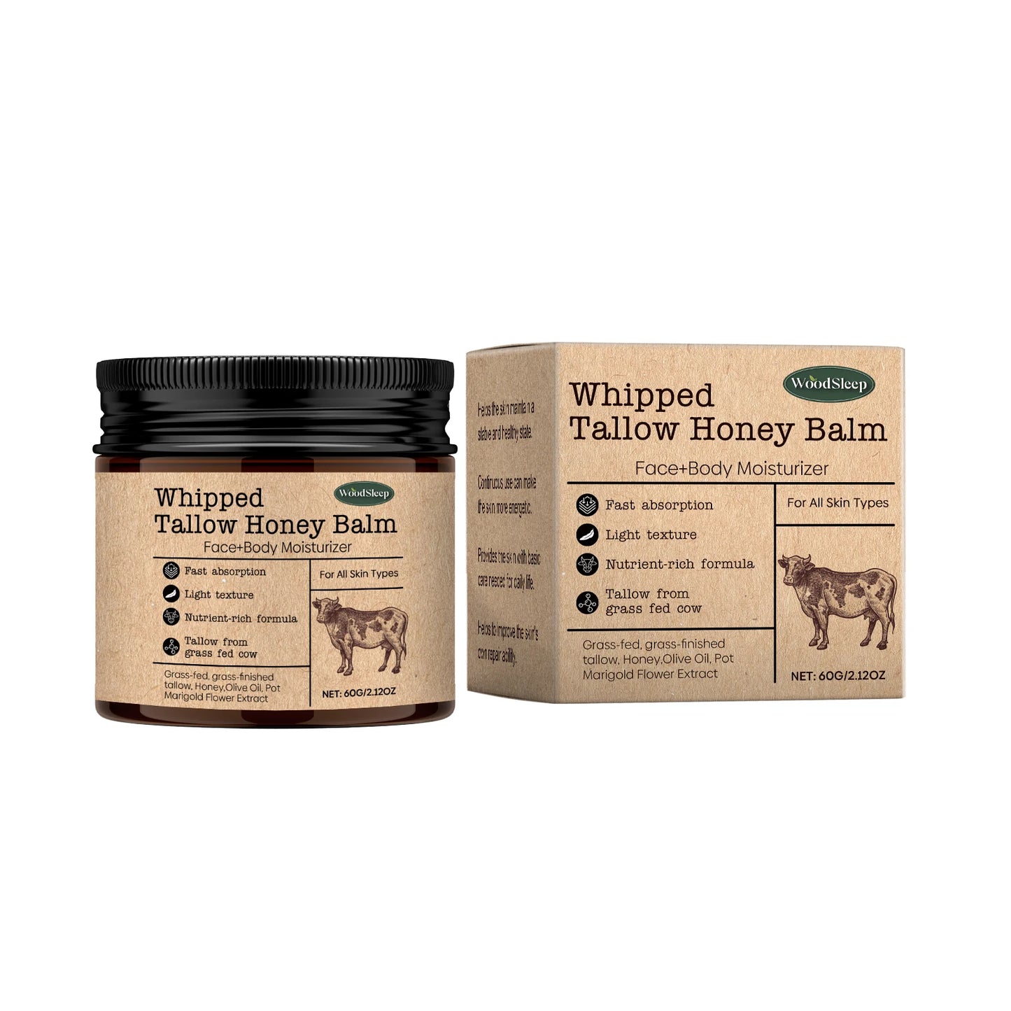 Whipped Beef Tallow & Honey Face Body Cream | WOODSLEEP 60g