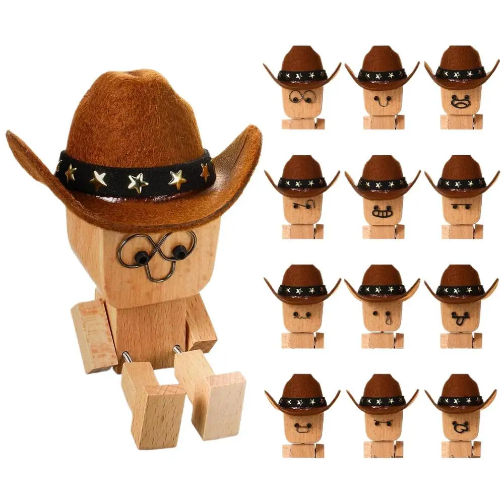 Wobbly Wooden Cowboy Figurine | Spring Shaking Dashboard Toy Novelty Desk Figurine Peaceful Pleasures Health and Wellness 1 set