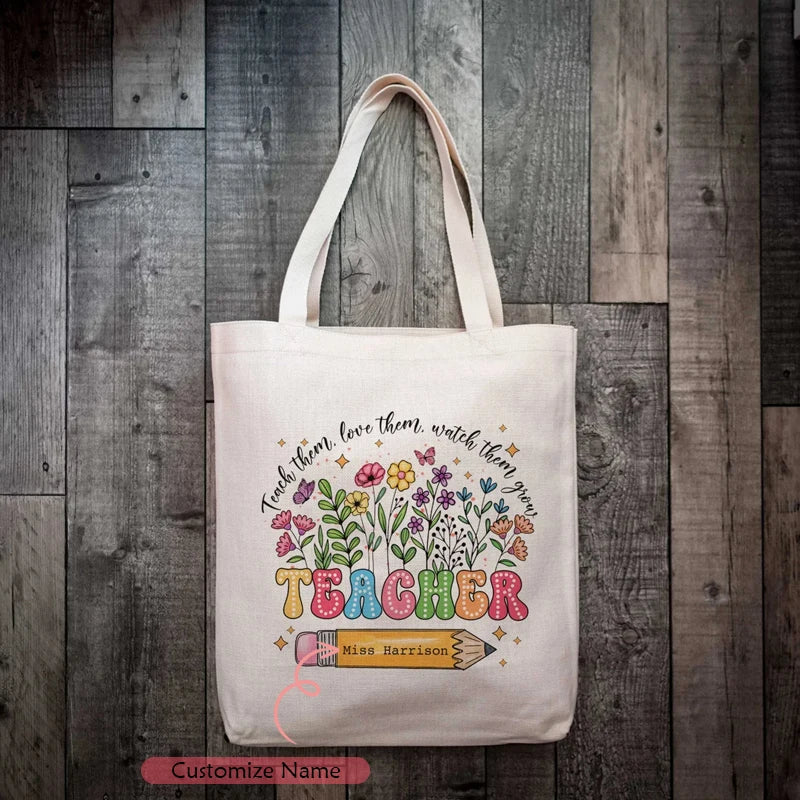 Personalized Teacher Canvas Tote Bag | Custom Name Gift
