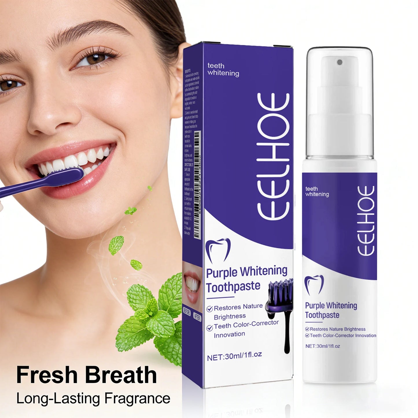 Eelhoe Purple Whitening Toothpaste | Remove Plaque & Stains 30ml Whitening Toothpaste Peaceful Pleasures Health and Wellness