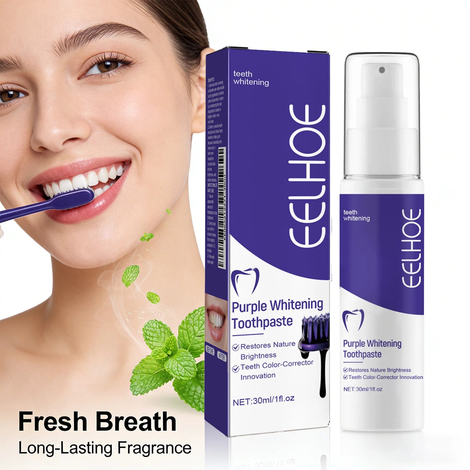 Eelhoe Purple Whitening Toothpaste | Remove Plaque & Stains 30ml Whitening Toothpaste Peaceful Pleasures Health and Wellness