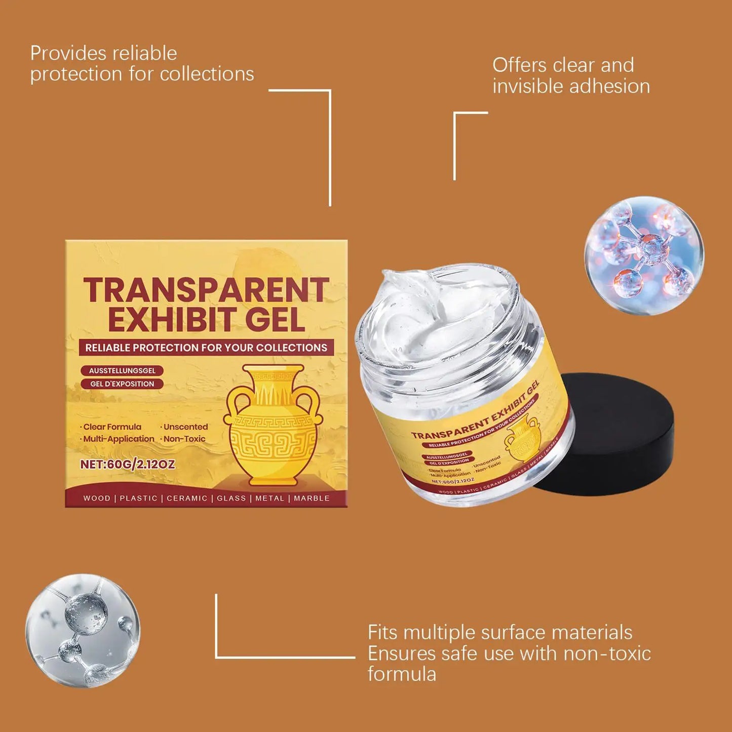 60g Museum Gel Clear Removable Glue Adhesive Museum Wax for Antiques Glass Ceramics Figures Decorations Conservation Art Gallery Peaceful Pleasures Health and Wellness