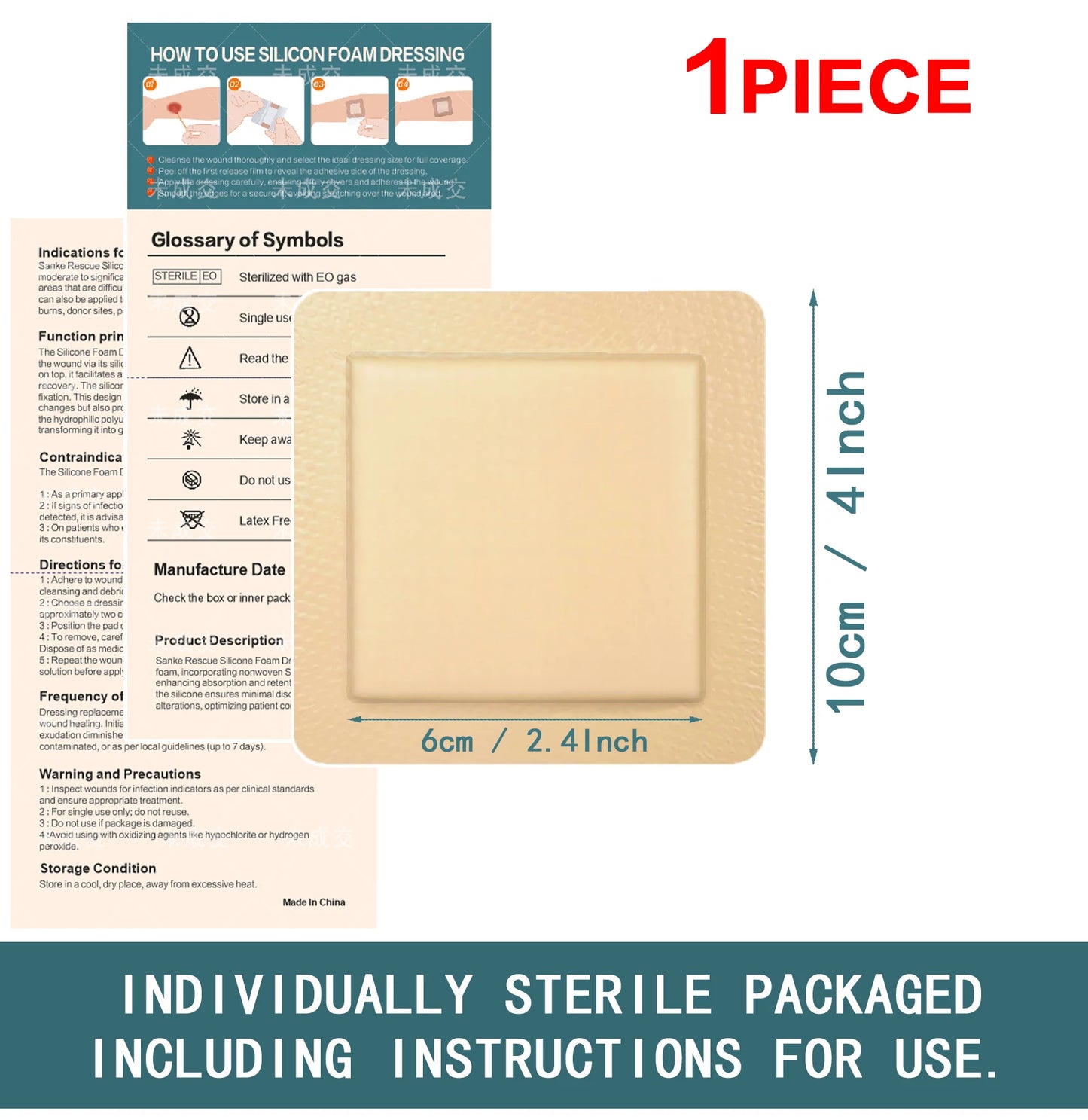 Silicone Foam Dressing with Border, 10 Pack Waterproof Wound Care Bandage, High Absorbent Pad for Bed Sores Peaceful Pleasures Health and Wellness 1PCS 10X10cm