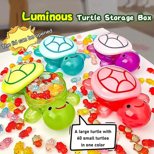 1PC Night Glow Large Turtle+60pcs Mini Luminous Turtles Figurines Resin Craft Glowing Turtle Storage Ornament Landscape Desktop Peaceful Pleasures Health and Wellness
