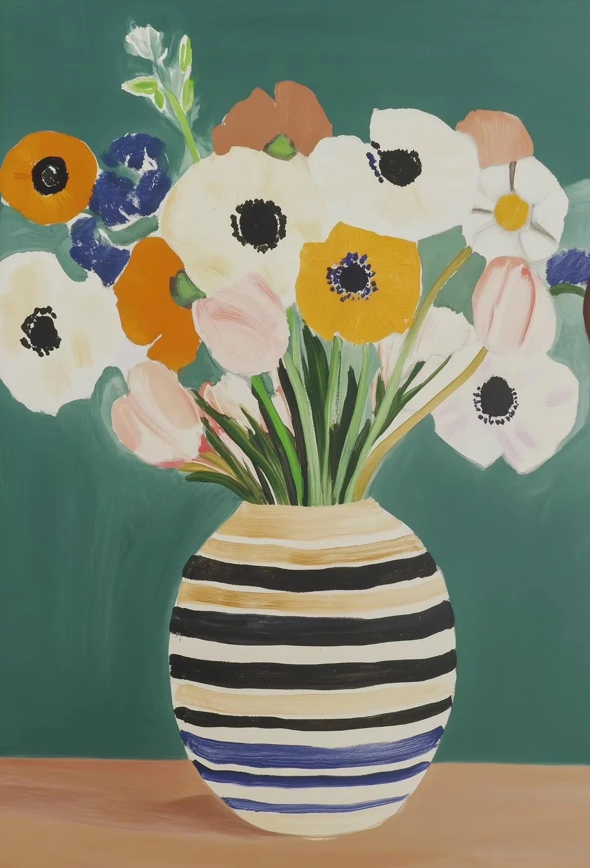 Scandinavian Abstract Anemone Canvas Wall Art Print | Minimalist